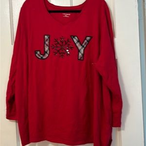 Catherine’s ‘JOY’ long sleeve red shirt—brand new and never worn.